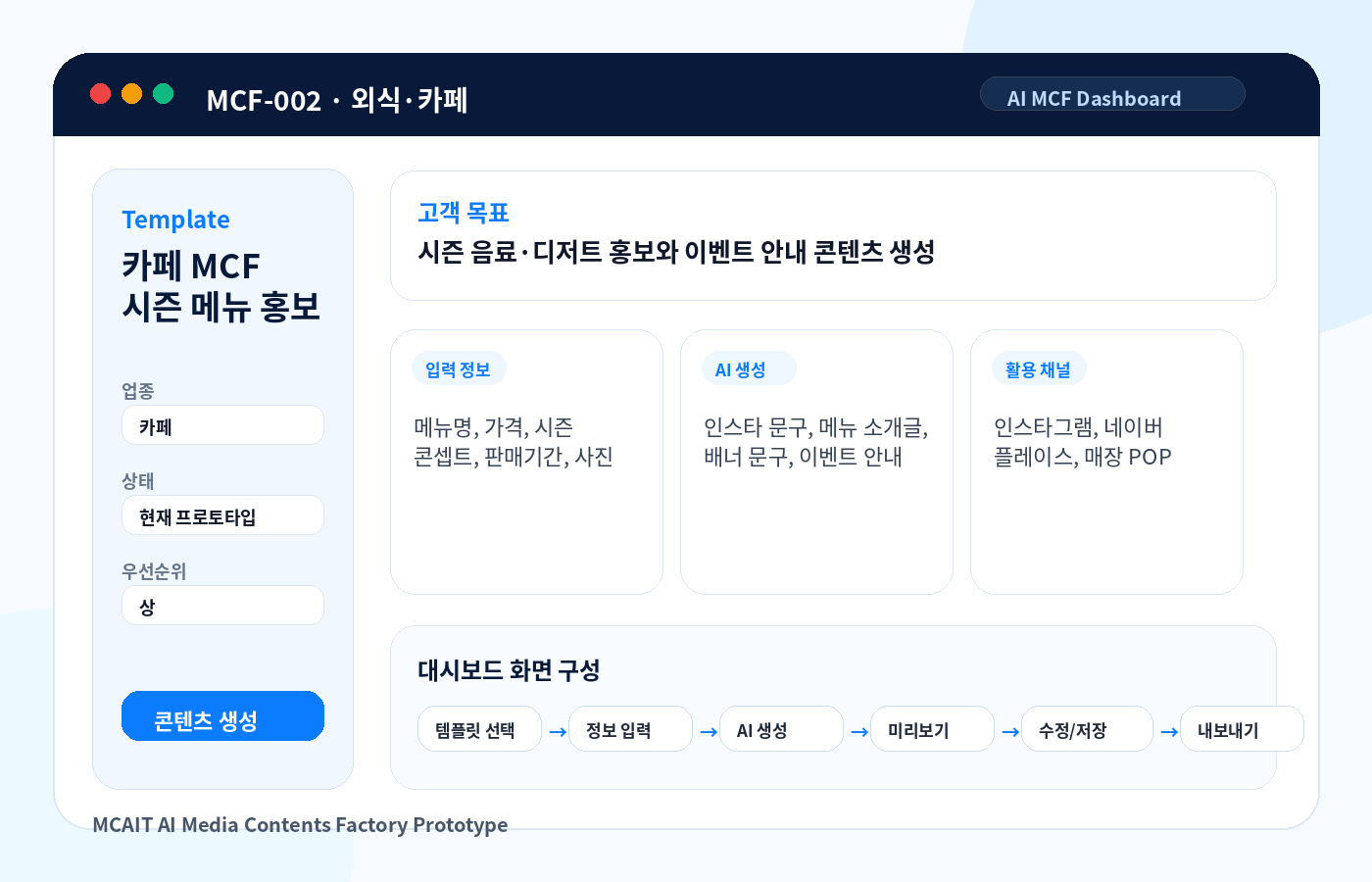 카페 MCF 시즌 메뉴 홍보 AI MCF 프로토타입 이미지