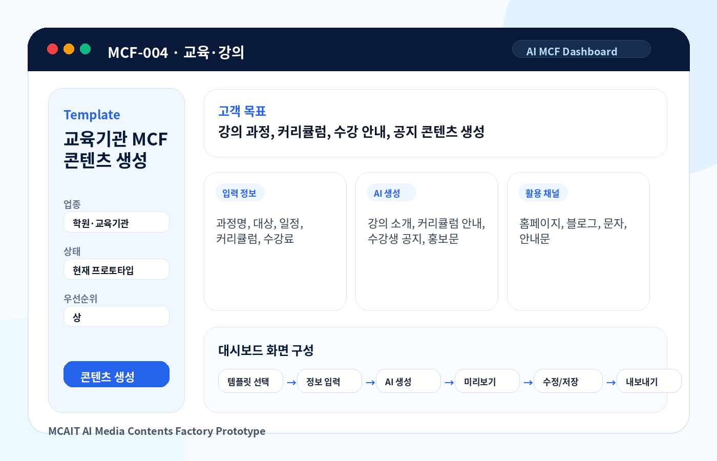 교육기관 MCF 콘텐츠 생성 AI MCF 프로토타입 이미지