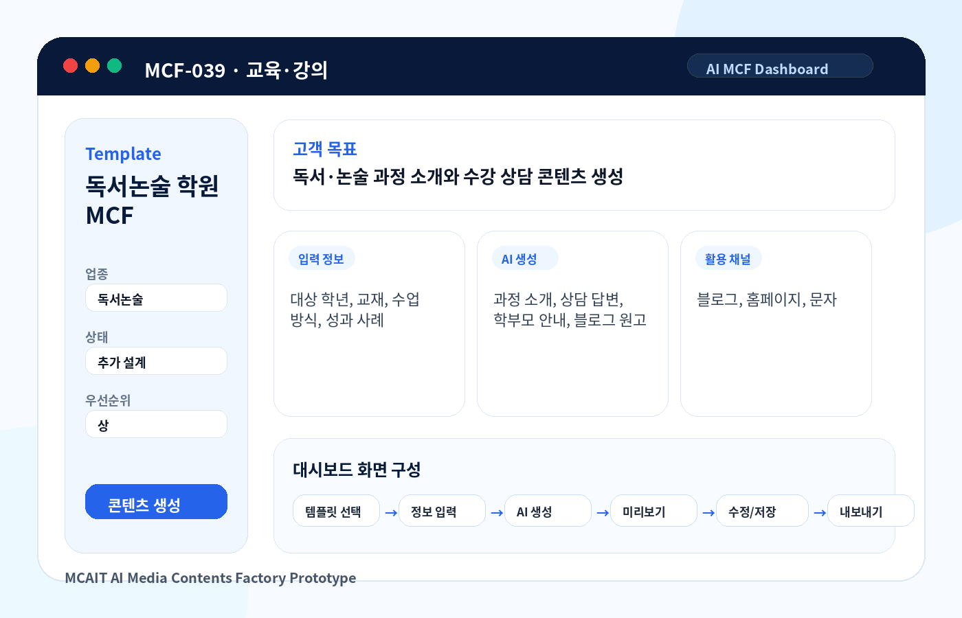 독서논술 학원 MCF AI MCF 프로토타입 이미지