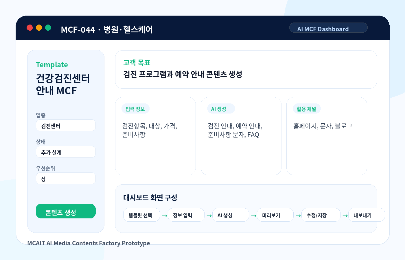 건강검진센터 안내 MCF AI MCF 프로토타입 이미지