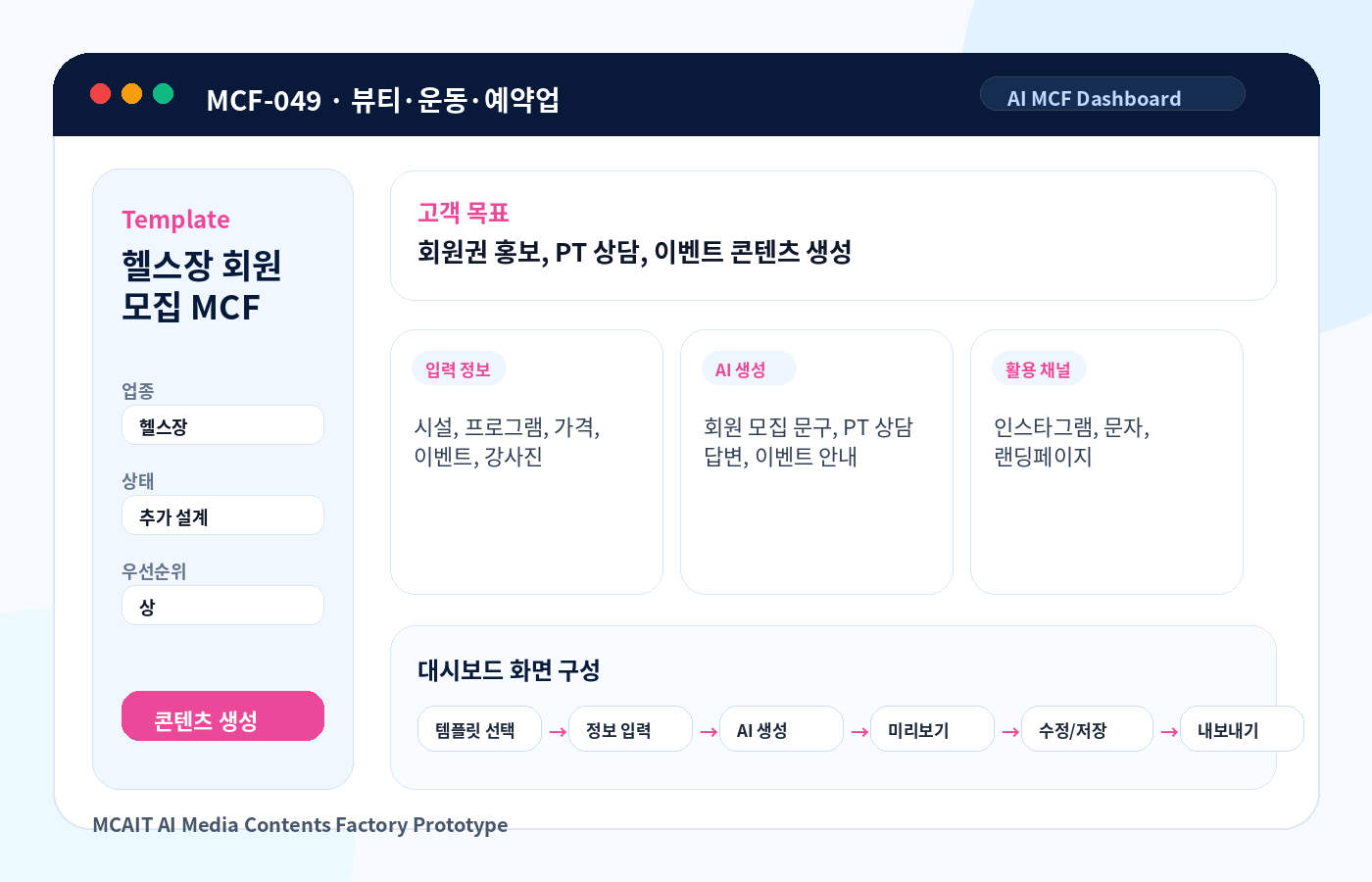 헬스장 회원 모집 MCF AI MCF 프로토타입 이미지